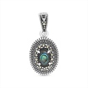 Sterling Silver 925 Pendant Embedded With Natural Blue Shell And Marcasite Stones