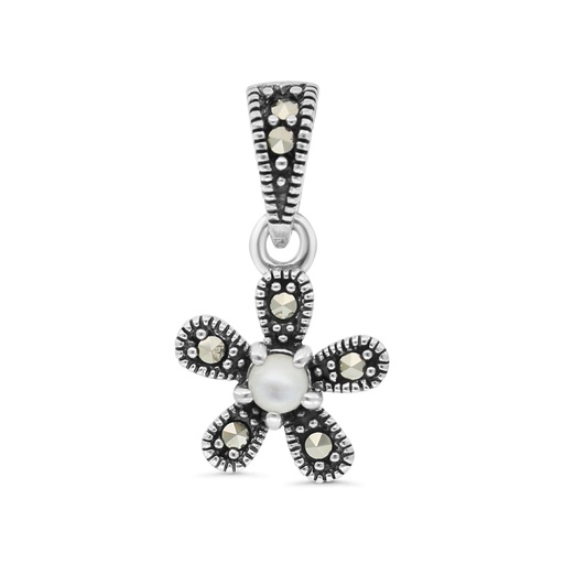 [PND04MAR00MOPA526] Sterling Silver 925 Pendant Embedded With Natural White Shell And Marcasite Stones