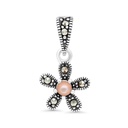 Sterling Silver 925 Pendant Embedded With Natural Pink Shell And Marcasite Stones