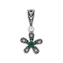 Sterling Silver 925 Pendant Embedded With Natural Green Agate And Marcasite Stones