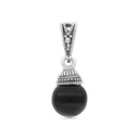 Sterling Silver 925 Pendant Embedded With Natural Black Agate And Marcasite Stones