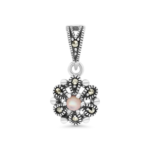 [PND04MAR00PNKA528] Sterling Silver 925 Pendant Embedded With Natural Pink Shell And Marcasite Stones