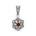 Sterling Silver 925 Pendant Embedded With Natural Aqiq And Marcasite Stones