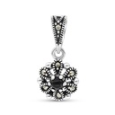 Sterling Silver 925 Pendant Embedded With Natural Black Agate And Marcasite Stones