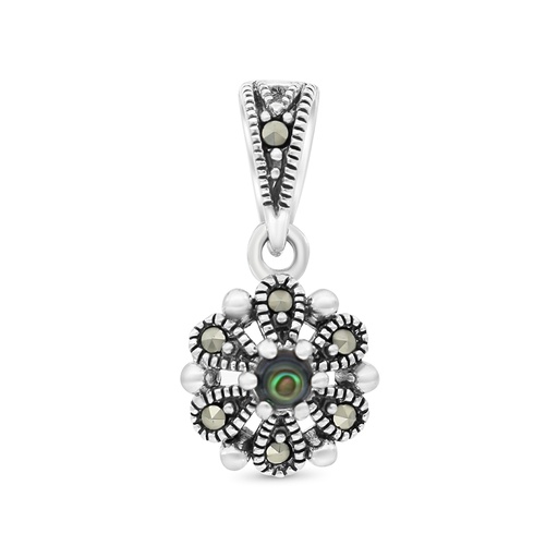 [PND04MAR00ABAA528] Sterling Silver 925 Pendant Embedded With Natural Blue Shell And Marcasite Stones