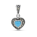 Sterling Silver 925 Pendant Embedded With Natural Processed Turquoise And Marcasite Stones