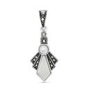 Sterling Silver 925 Pendant Embedded With Natural White Shell And Marcasite Stones