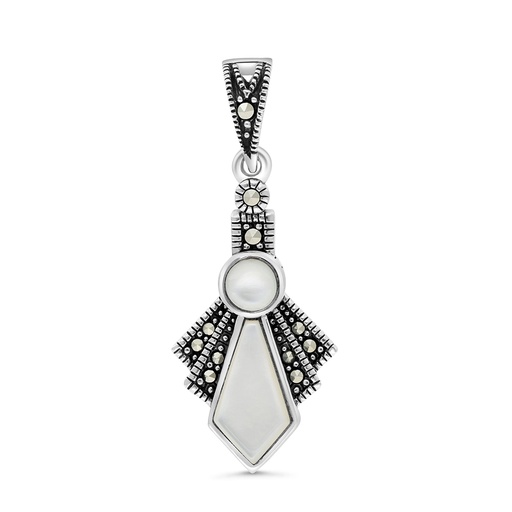 [PND04MAR00MOPA536] Sterling Silver 925 Pendant Embedded With Natural White Shell And Marcasite Stones