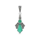 Sterling Silver 925 Pendant Embedded With Natural Green Agate And Marcasite Stones