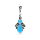 Sterling Silver 925 Pendant Embedded With Natural Processed Turquoise And Marcasite Stones