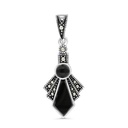 Sterling Silver 925 Pendant Embedded With Natural Black Agate And Marcasite Stones