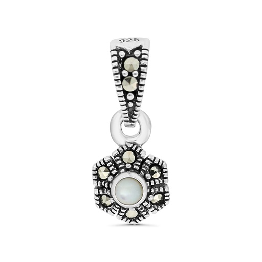 [PND04MAR00MOPA538] Sterling Silver 925 Pendant Embedded With Natural White Shell And Marcasite Stones