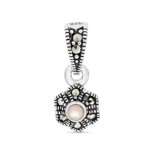 [PND04MAR00PNKA538] Sterling Silver 925 Pendant Embedded With Natural Pink Shell And Marcasite Stones