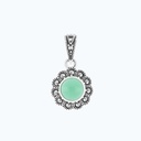 Sterling Silver 925 Pendant Embedded With Natural Green Agate And Marcasite Stones