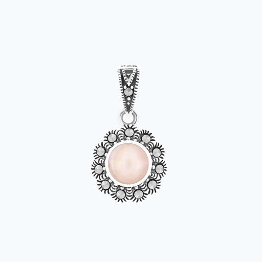 [PND04MAR00PNKA549] Sterling Silver 925 Pendant Embedded With Natural Pink Shell And Marcasite Stones