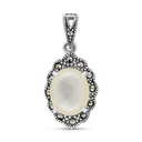 Sterling Silver 925 Pendant Embedded With Natural White Shell And Marcasite Stones