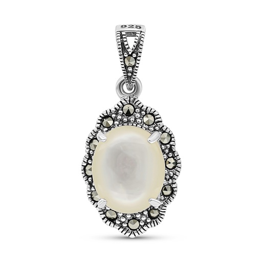 [PND04MAR00MOPA414] Sterling Silver 925 Pendant Embedded With Natural White Shell And Marcasite Stones