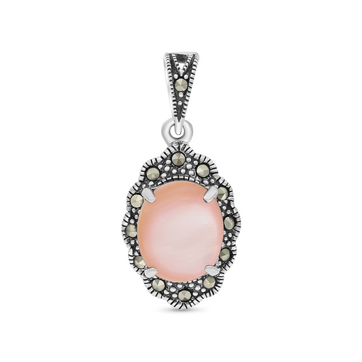 [PND04MAR00PNKA414] Sterling Silver 925 Pendant Embedded With Natural Pink Shell And Marcasite Stones