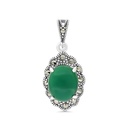 Sterling Silver 925 Pendant Embedded With Natural Green Agate And Marcasite Stones