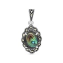 Sterling Silver 925 Pendant Embedded With Natural Blue Shell And Marcasite Stones