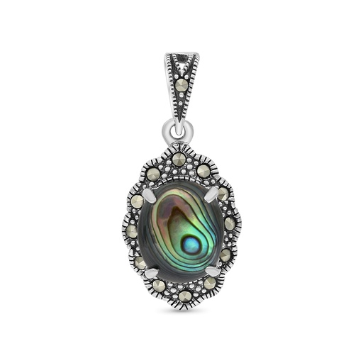 [PND04MAR00ABAA414] Sterling Silver 925 Pendant Embedded With Natural Blue Shell And Marcasite Stones
