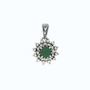 Sterling Silver 925 Pendant Embedded With Natural Green Agate And Marcasite Stones