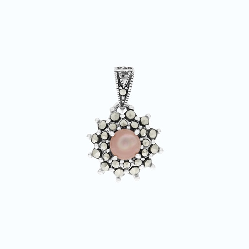 [PND04MAR00PNKA550] Sterling Silver 925 Pendant Embedded With Natural Pink Shell And Marcasite Stones
