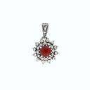 Sterling Silver 925 Pendant Embedded With Natural Aqiq And Marcasite Stones