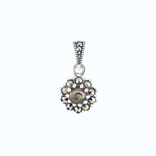 [PND04MAR00ABAA551] Sterling Silver 925 Pendant Embedded With Natural Blue Shell And Marcasite Stones