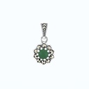 Sterling Silver 925 Pendant Embedded With Natural Green Agate And Marcasite Stones