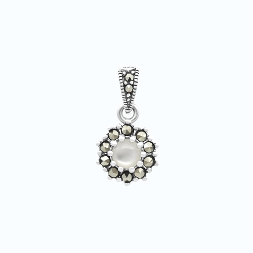 [PND04MAR00MOPA551] Sterling Silver 925 Pendant Embedded With Natural White Shell And Marcasite Stones