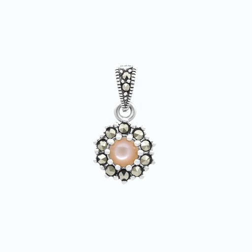 [PND04MAR00PNKA551] Sterling Silver 925 Pendant Embedded With Natural Pink Shell And Marcasite Stones