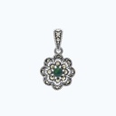 Sterling Silver 925 Pendant Embedded With Natural Green Agate And Marcasite Stones