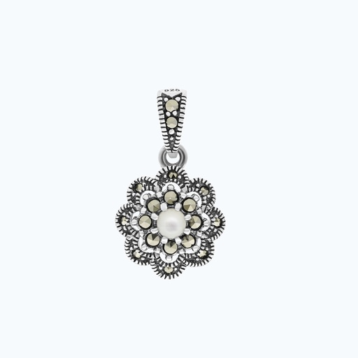 [PND04MAR00MOPA552] Sterling Silver 925 Pendant Embedded With Natural White Shell And Marcasite Stones