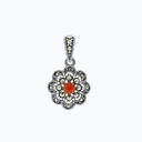 Sterling Silver 925 Pendant Embedded With Natural Aqiq And Marcasite Stones