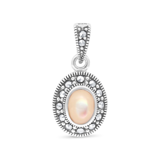[PND04MAR00PNKA420] Sterling Silver 925 Pendant Embedded With Natural Pink Shell And Marcasite Stones