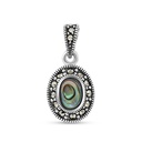 Sterling Silver 925 Pendant Embedded With Natural Blue Shell And Marcasite Stones