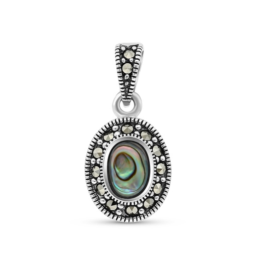[PND04MAR00ABAA420] Sterling Silver 925 Pendant Embedded With Natural Blue Shell And Marcasite Stones