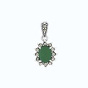 Sterling Silver 925 Pendant Embedded With Natural Green Agate And Marcasite Stones