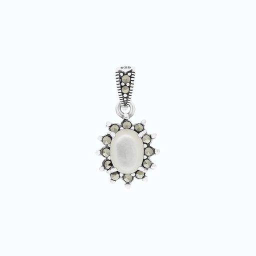 [PND04MAR00MOPA553] Sterling Silver 925 Pendant Embedded With Natural White Shell And Marcasite Stones