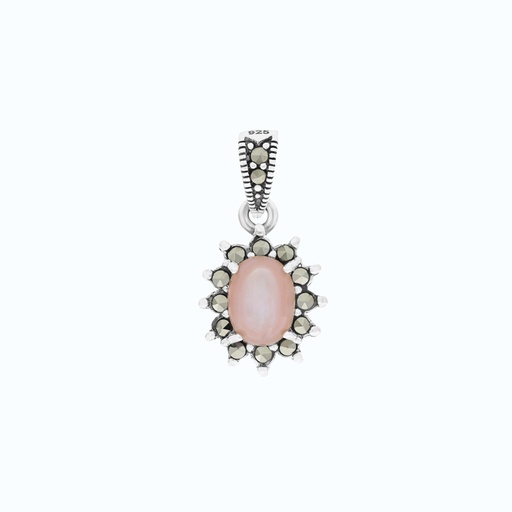 [PND04MAR00PNKA553] Sterling Silver 925 Pendant Embedded With Natural Pink Shell And Marcasite Stones