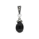 Sterling Silver 925 Pendant Embedded With Natural Black Agate And Marcasite Stones