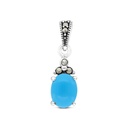 Sterling Silver 925 Pendant Embedded With Natural Processed Turquoise And Marcasite Stones