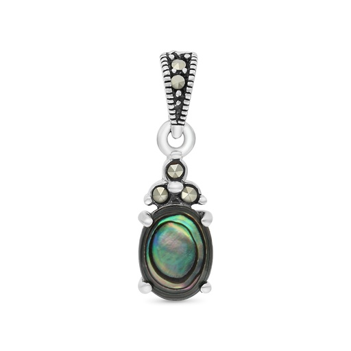 [PND04MAR00ABAA554] Sterling Silver 925 Pendant Embedded With Natural Blue Shell And Marcasite Stones