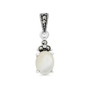 Sterling Silver 925 Pendant Embedded With Natural White Shell And Marcasite Stones