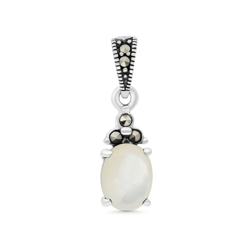[PND04MAR00MOPA554] Sterling Silver 925 Pendant Embedded With Natural White Shell And Marcasite Stones