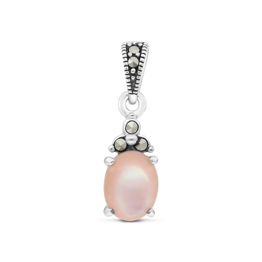[PND04MAR00PNKA554] Sterling Silver 925 Pendant Embedded With Natural Pink Shell And Marcasite Stones