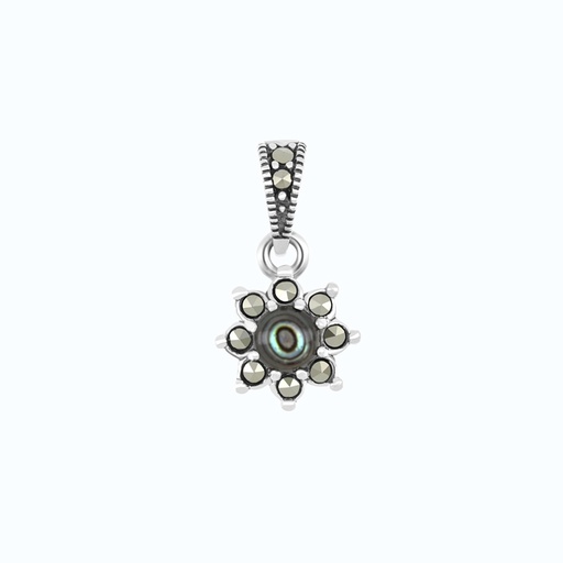 [PND04MAR00ABAA555] Sterling Silver 925 Pendant Embedded With Natural Blue Shell And Marcasite Stones