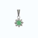 Sterling Silver 925 Pendant Embedded With Natural Green Agate And Marcasite Stones