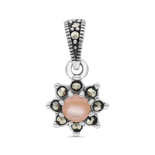[PND04MAR00PNKA555] Sterling Silver 925 Pendant Embedded With Natural Pink Shell And Marcasite Stones